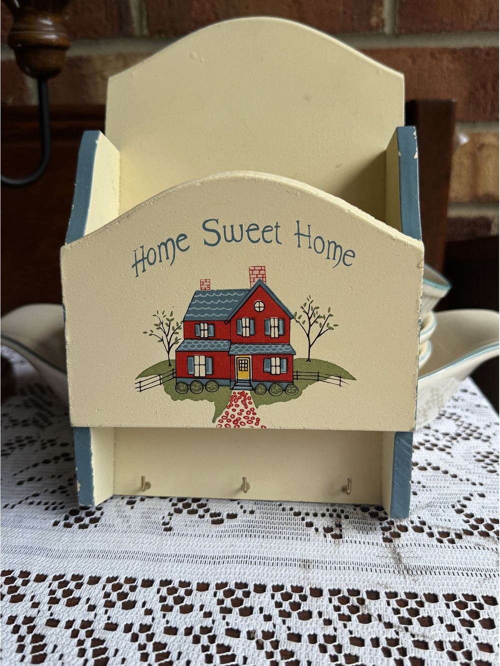 Vintage Cottage Core Home Sweet Home Wooden Wall Hanging Mail/Key Holder